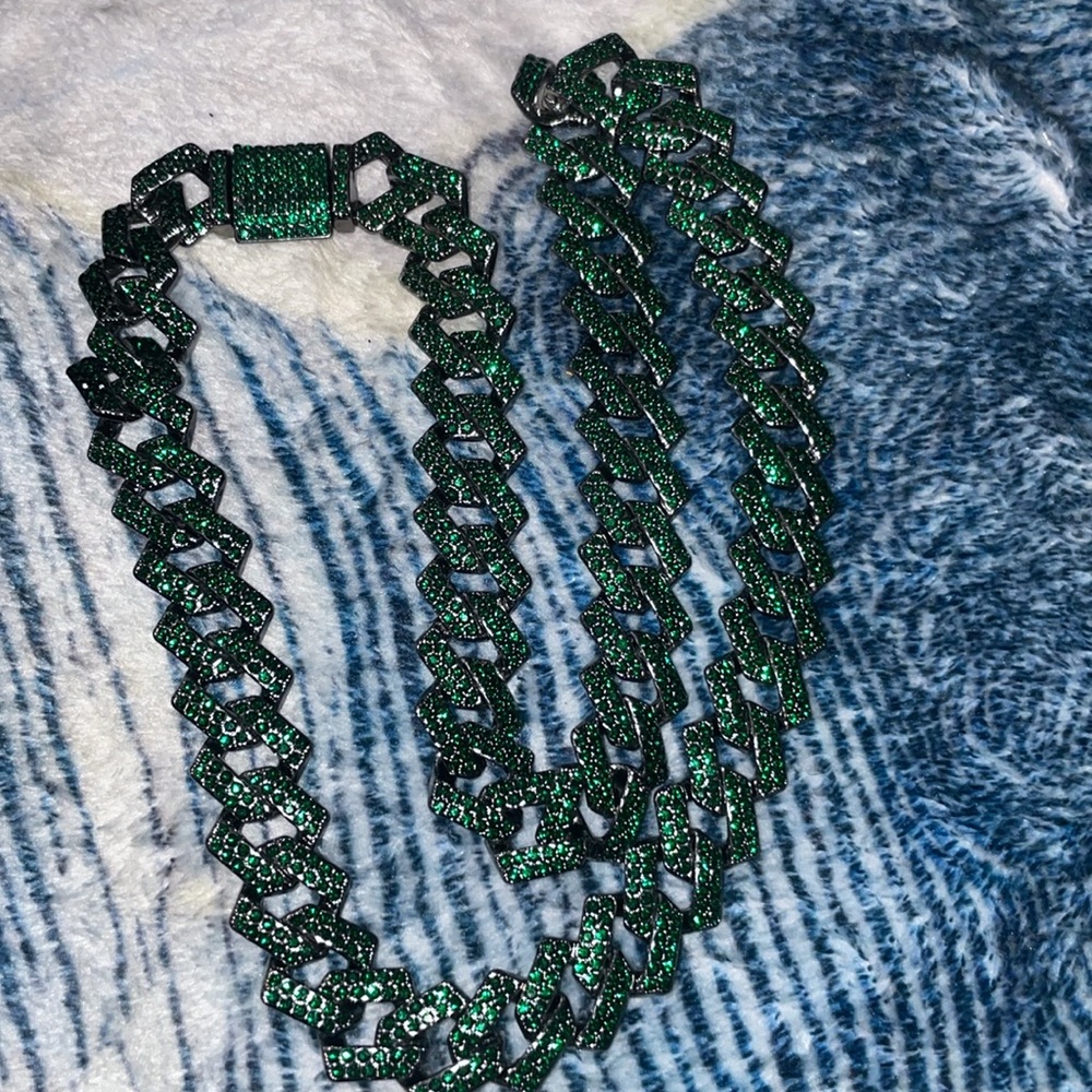 Brand new mens stainless steel green diamond Cuban link